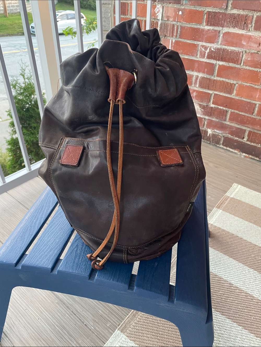 Rugby North America vintage leather drawstring bag